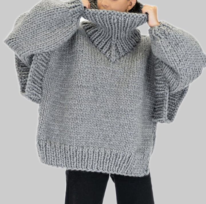 Oversized knit sweater for women with voluminous sleeves and a high collar Lune London