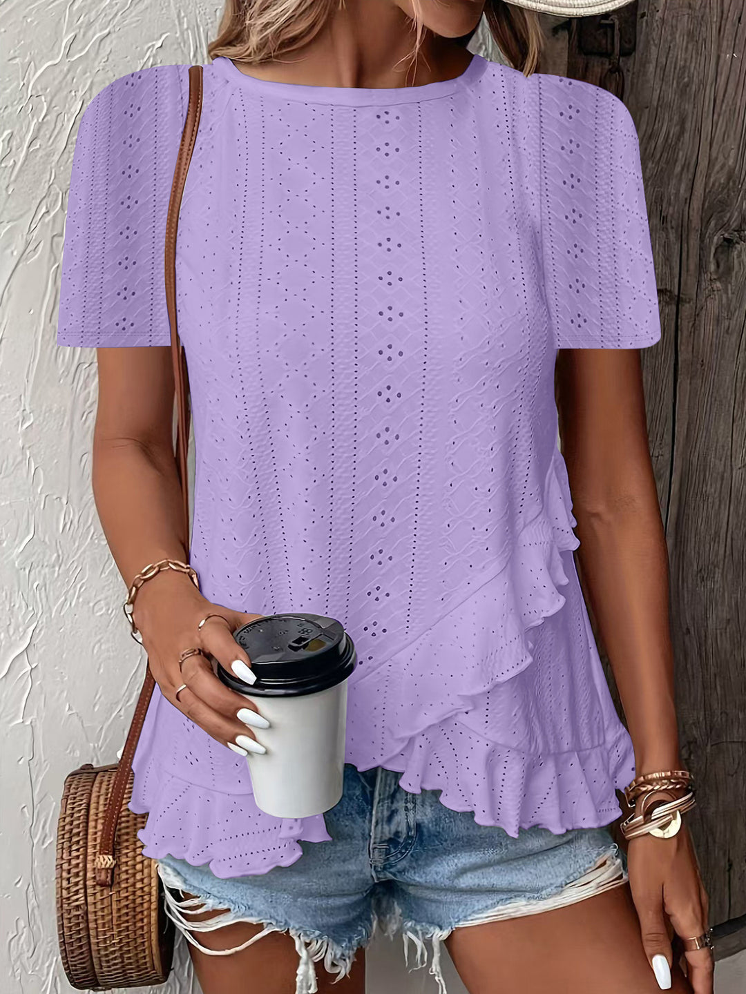 Blouse for women with ruffle details and a floral insert Lune London