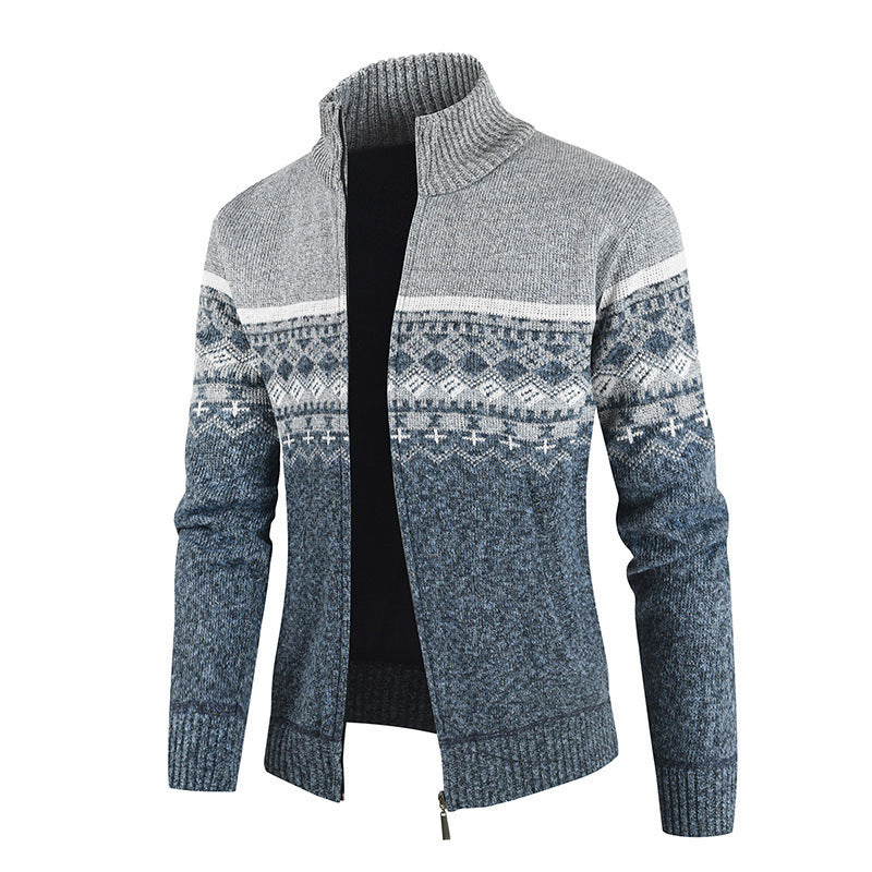 Trendy knitted jacket for men with high collar and graphic pattern Lune London