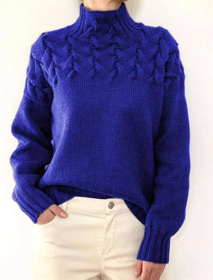High neck sweater for women with decorative cable knit pattern Lune London