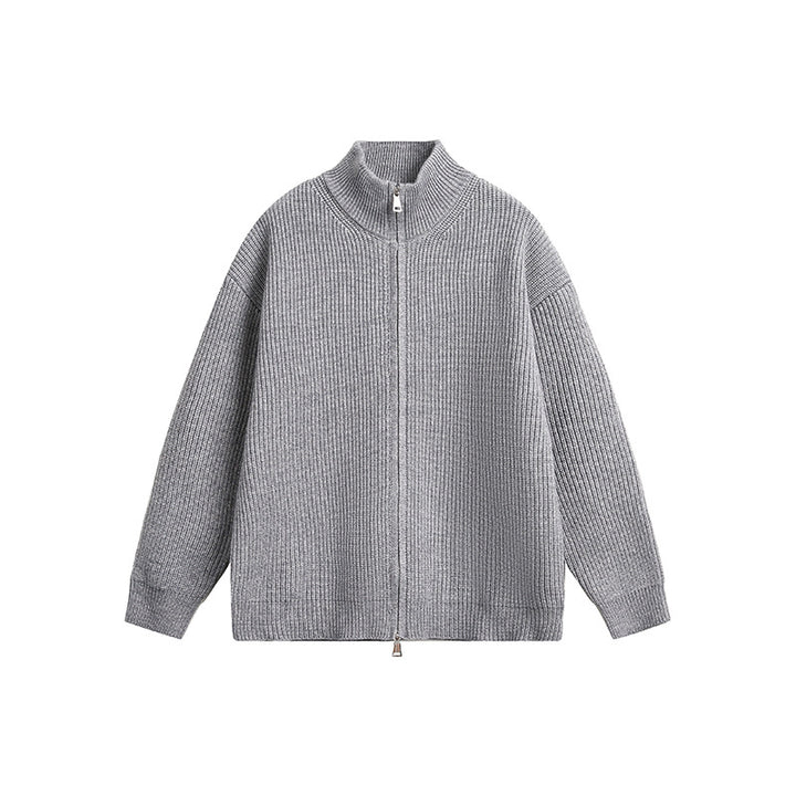Chunky knit jacket for men with high collar and full zip Lune London