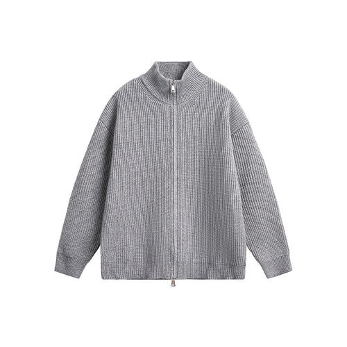 Chunky knit jacket for men with high collar and full zip Lune London