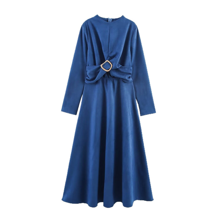 Maxi dress for women with elegant slit and decorative belt Lune London