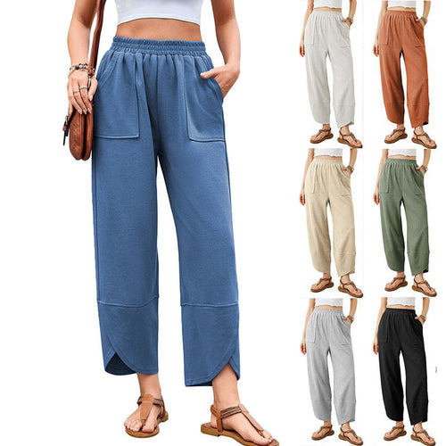Women's Loose-Fitting Leisure Pants with Elastic Waistband and Practical Pockets Lune London