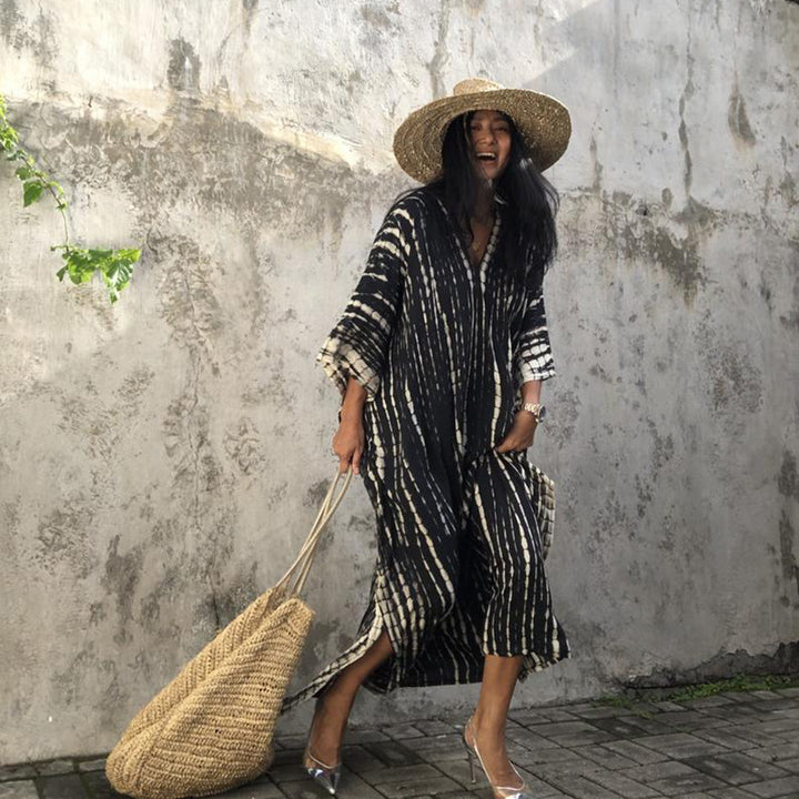 Maxi dress for women with a stylish batik pattern and side slits Lune London