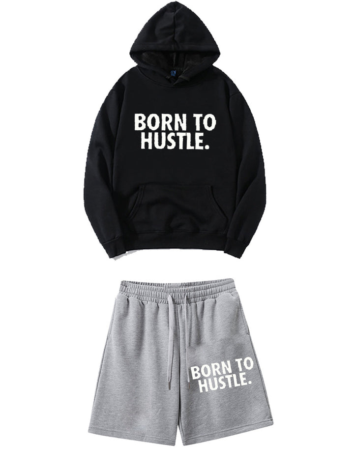 Women's hoodie and sporty shorts set with motivational Lune London inscription