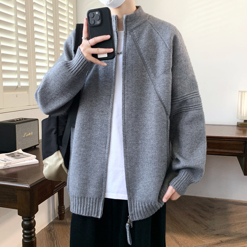 Men's knit jacket with high collar and zipper Lune London