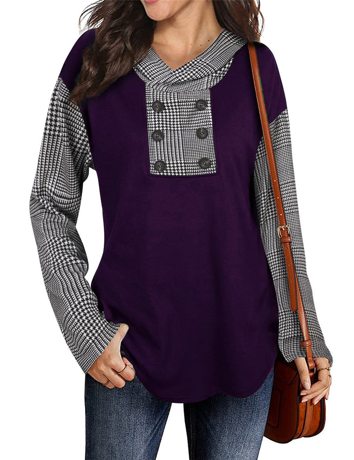 Ladies chic long sleeve shirt cut with plaid pattern and button details Lune London