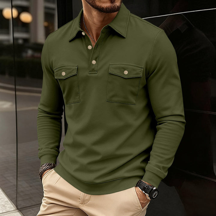 Long sleeve polo for men with two practical chest pockets Lune London