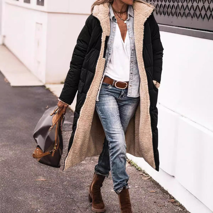 Women Long Padded Down Jacket with Soft Lining and Soft Collar Lune London
