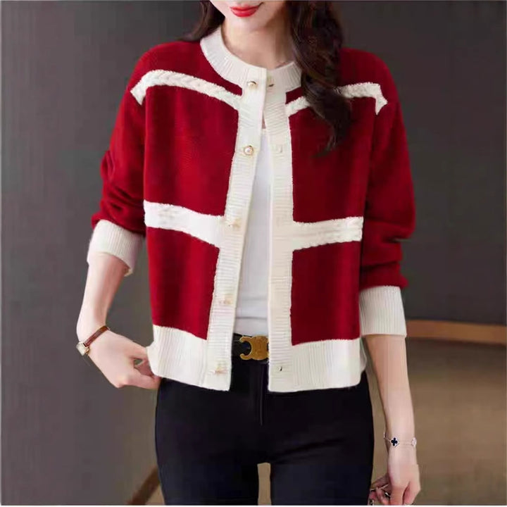 Casual knitted jacket for women with decorative braid details and shiny buttons Lune London