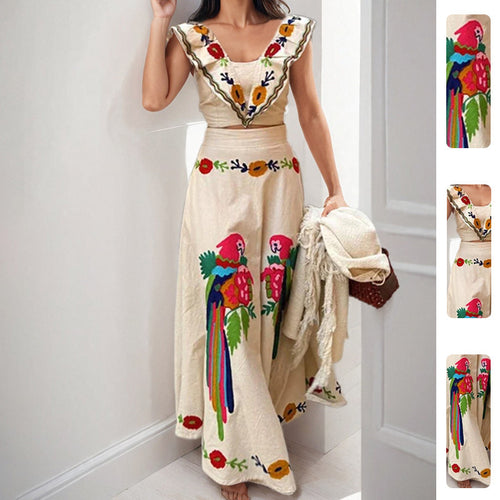 Robe Maxi Élégante pour Femmes avec Broderie Artistique et Manches Volantes Chic & Stil