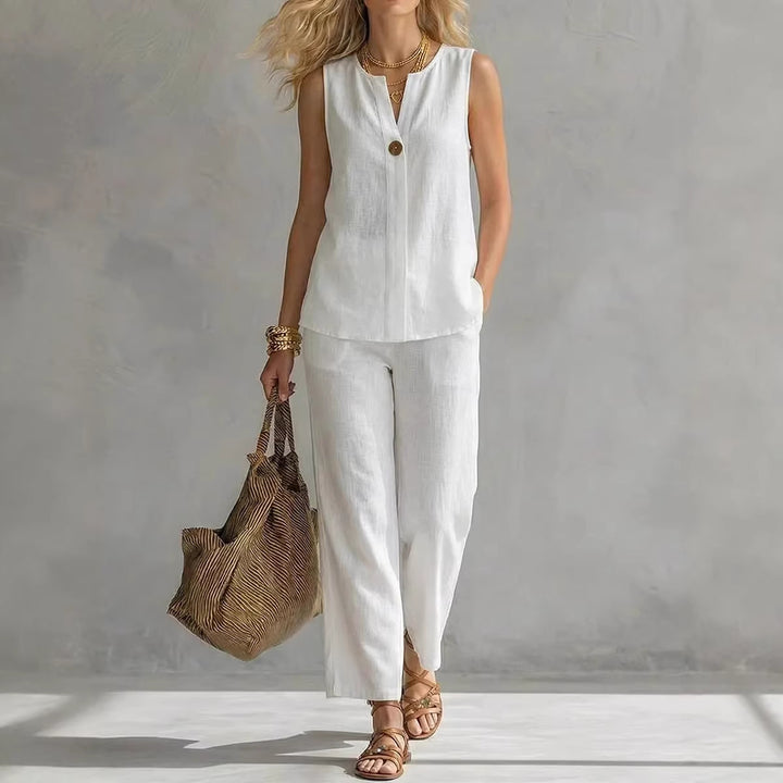 Women's Casual Two-Piece Set with Sleeveless Blouse and Trendy Pants Lune London