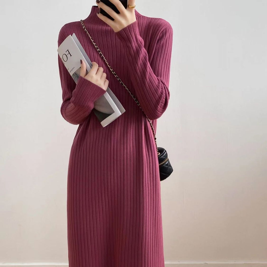 Robe tricotée pour femme avec col haut et décoration à franges tendance Chic & Stil