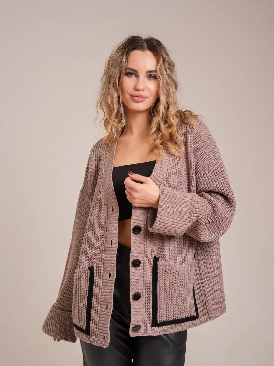 Knitted jacket for women with large collar and pockets Lune London