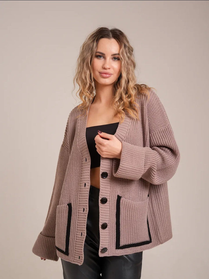 Knitted jacket for women with large collar and pockets Lune London