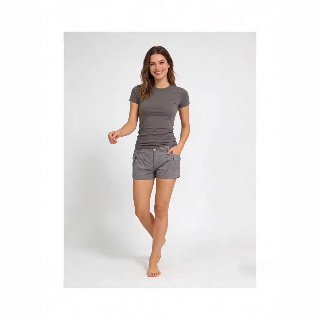 Women's cargo shorts with functional side pockets and elastic waistband Lune London