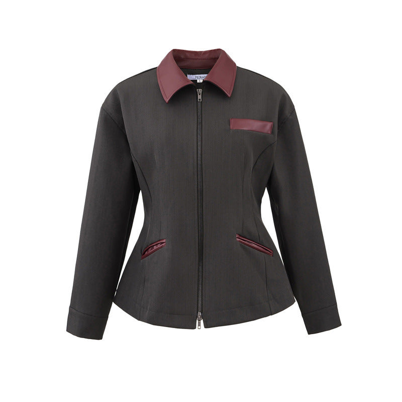 Ladies fashionable transition jacket with high collar and practical flap pockets Lune London