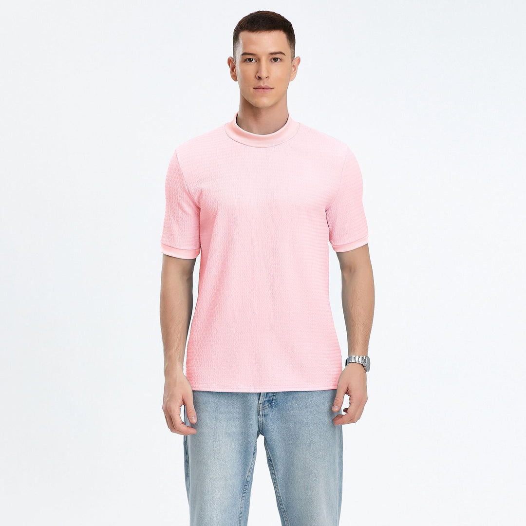 Short sleeve top for men with modern high collar and textured fabric Lune London