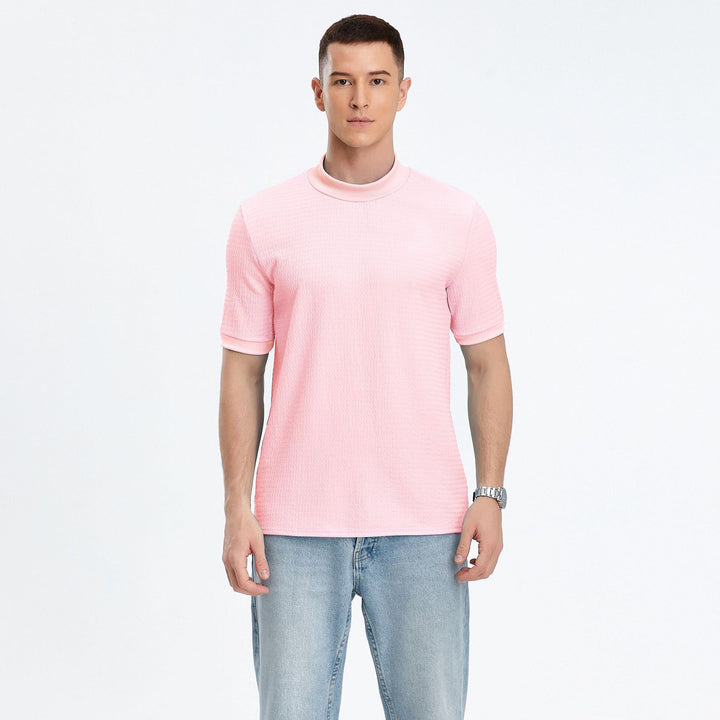 Short sleeve top for men with modern high collar and textured fabric Lune London