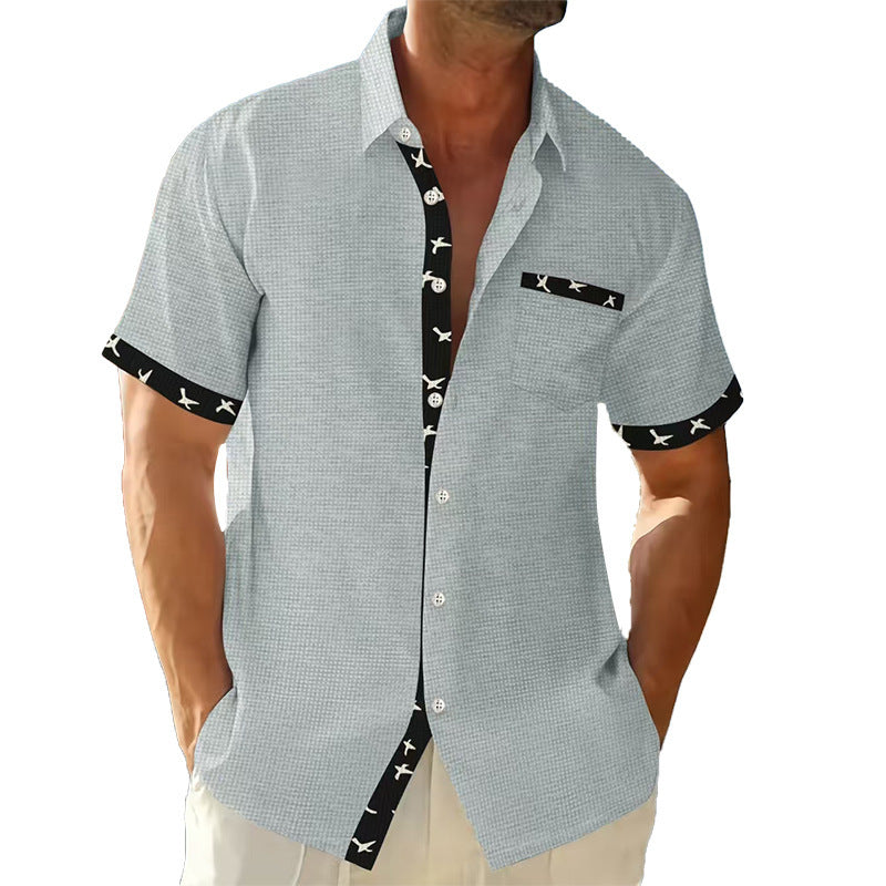 Casual short-sleeve shirt for men with a unique collar and a Lune London striped design