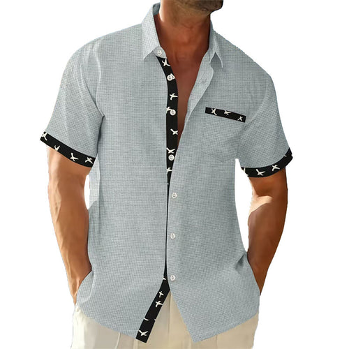 Casual short-sleeve shirt for men with a unique collar and a Lune London striped design