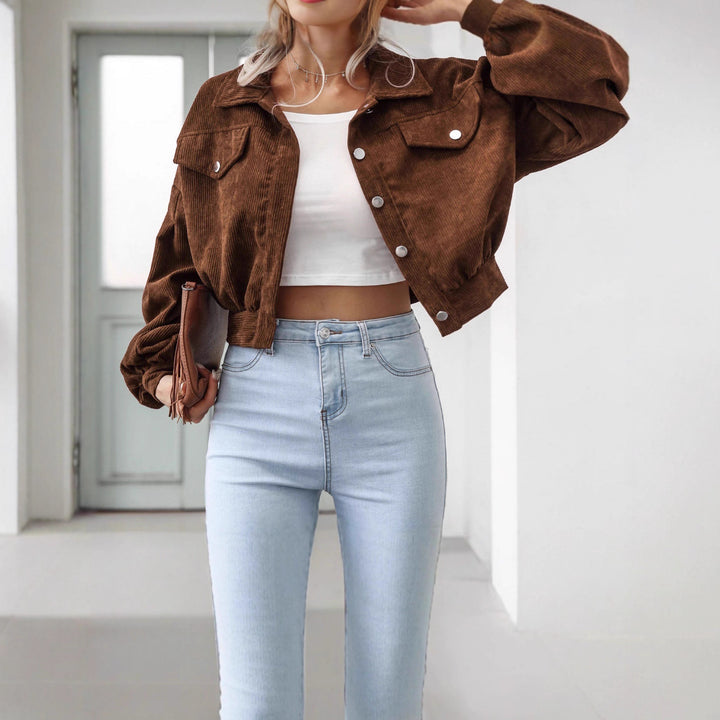 Corduroy jacket for ladies with voluminous sleeves and button details Lune London