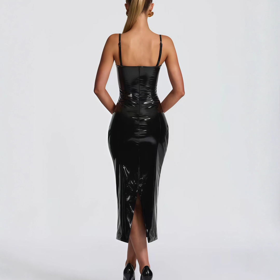 Women's bodycon dress with strapless design and glossy surface Lune London