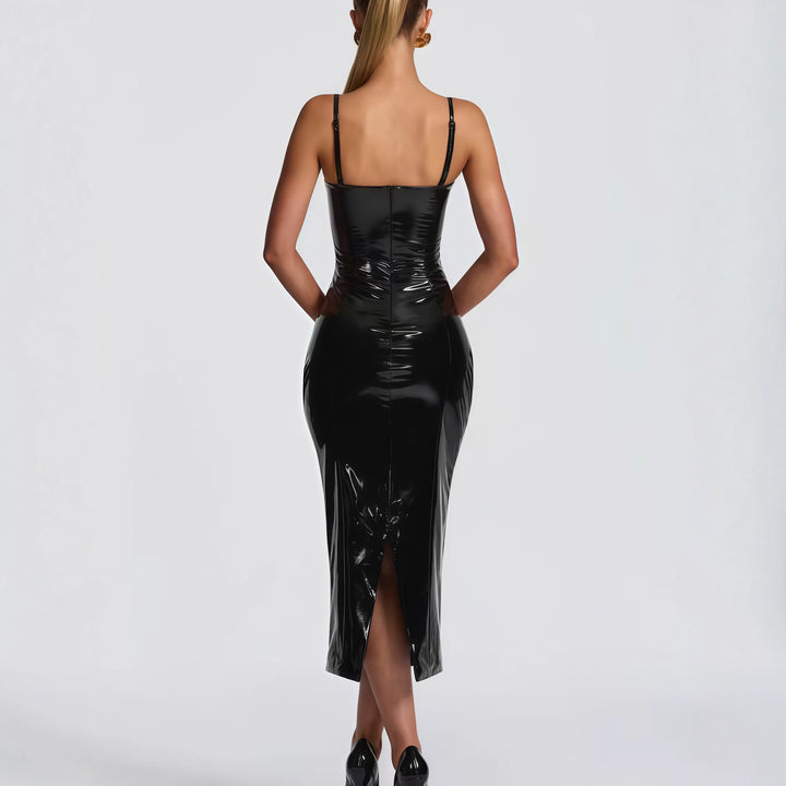 Women's bodycon dress with strapless design and glossy surface Lune London