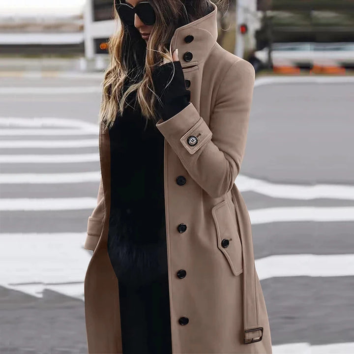 Ladies Elegant high collar coat with practical pockets Lune London