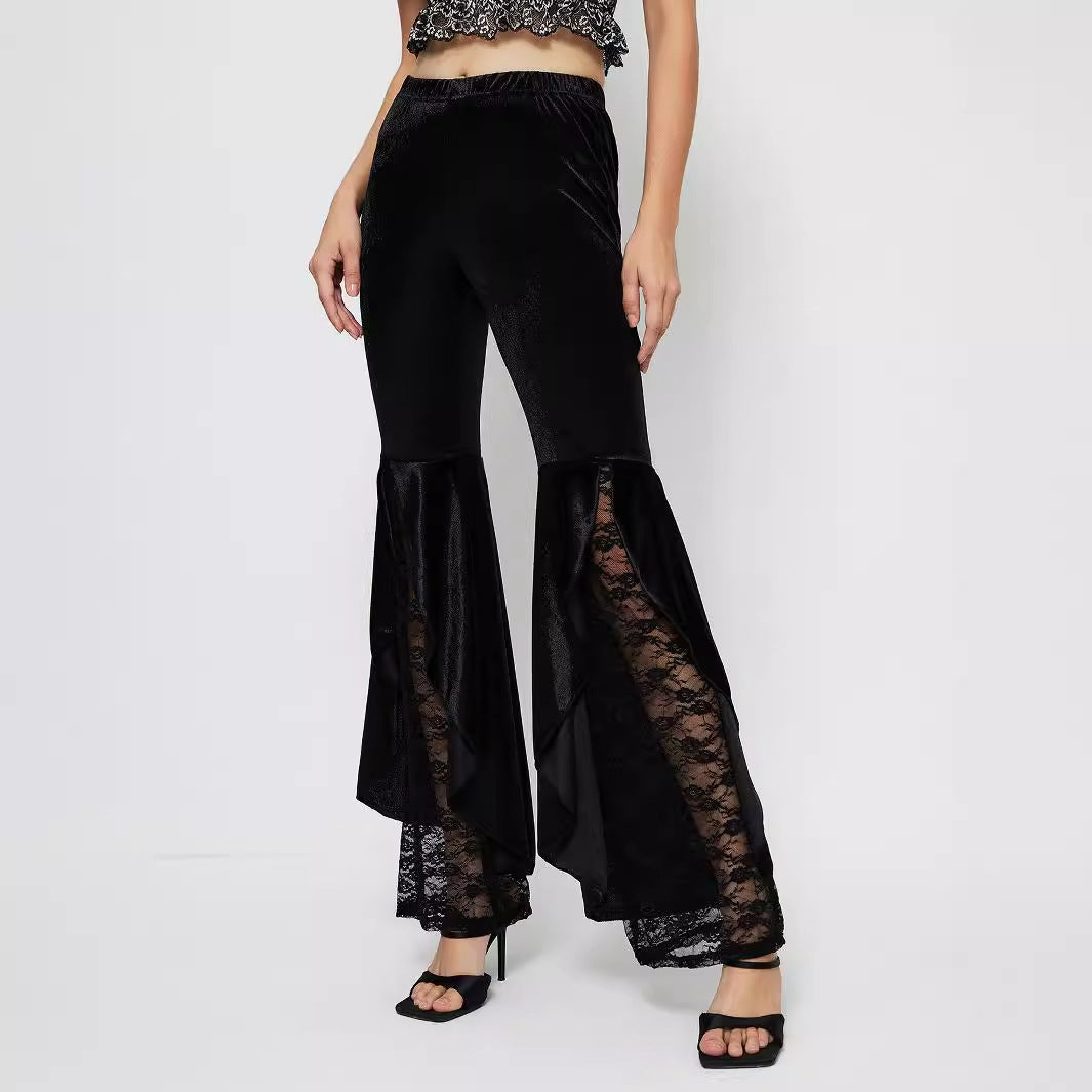 Pantalons palazzo taille haute élégants pour femmes avec inserts en dentelle transparente Chic & Stil