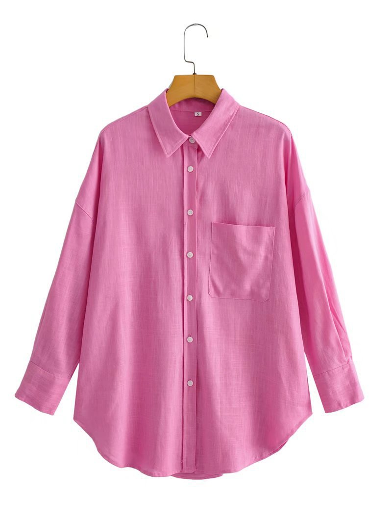 Chemise Blouse Oversized Décontractée Femme avec Poche Poitrine et Structure Subtile Chic & Stil
