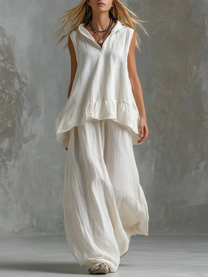 Women's Casual Long Sleeve Blouse with Ruffles and Hood Lune London