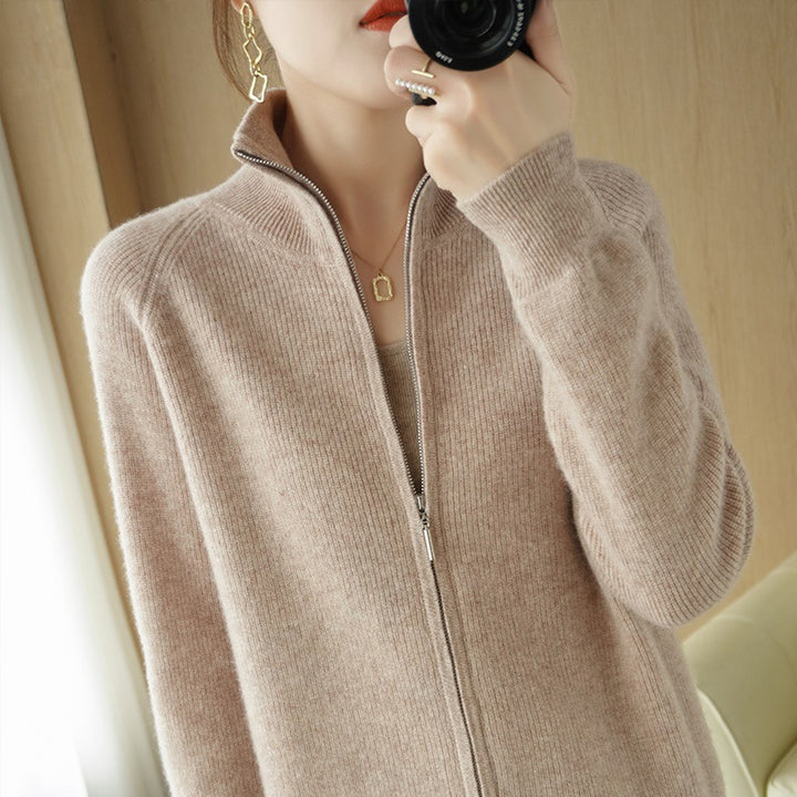 Knitted jacket for women with high collar and full zip Lune London