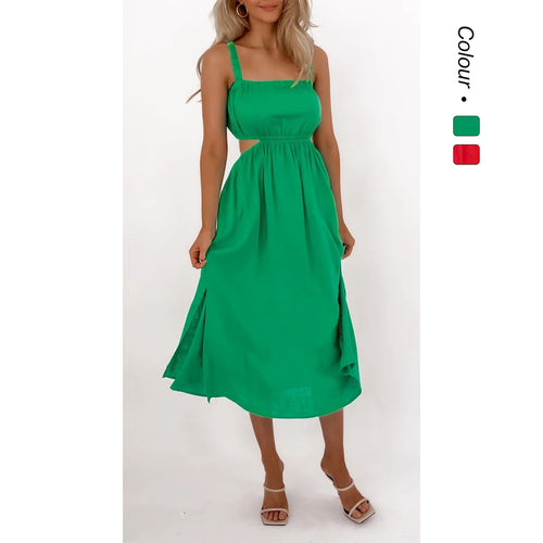 Ladies midi dress with sophisticated cut and side cut-outs