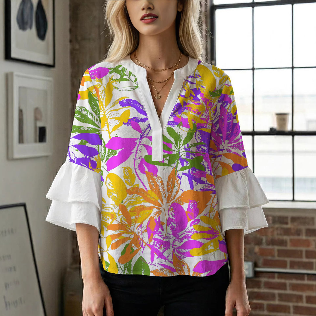 Women's blouse shirt with voluminous sleeves and floral pattern Lune London