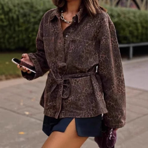 Shirt jacket for women in leopard print with waist belt Lune London