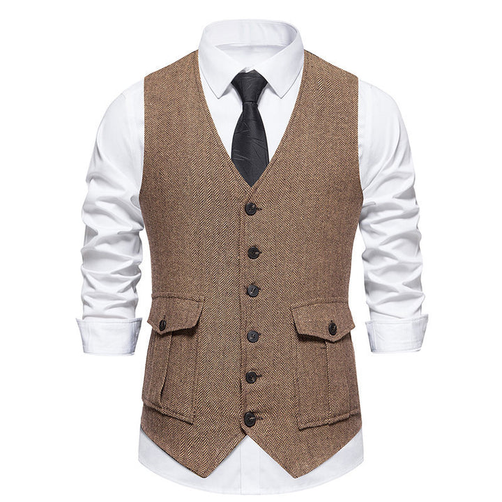 Elegant men's vest with classic herringbone pattern and practical pockets Lune London