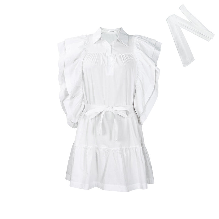 Shirt dress for women with voluminous ruffle sleeves and a belt at the waist Lune London
