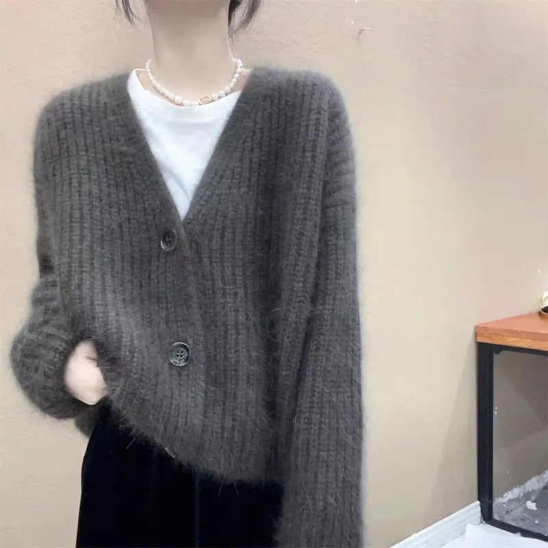 Ladies Cozy Knit Sweater with Big Buttons Lune London