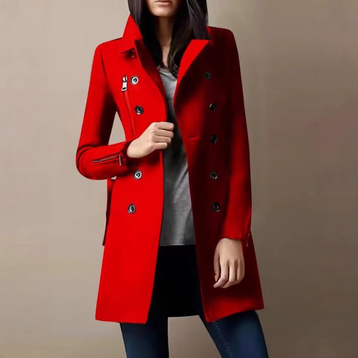 Fashionable short women's coat with double-breasted buttons and side zips Lune London