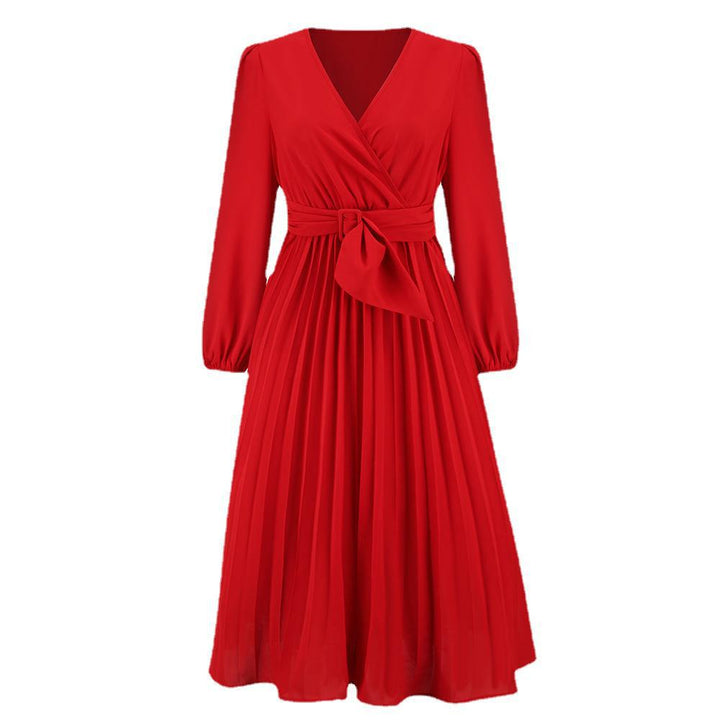 Women Elegant wrap dress with decorative pleats and belt at the waist Lune London