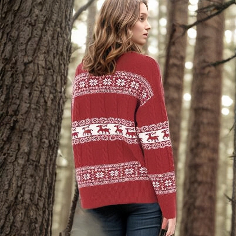Ladies thick knit sweater with festive reindeer design Lune London