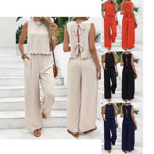 Ladies Casual Jumpsuit with Elegant Back Neckline and Wide Legs Lune London