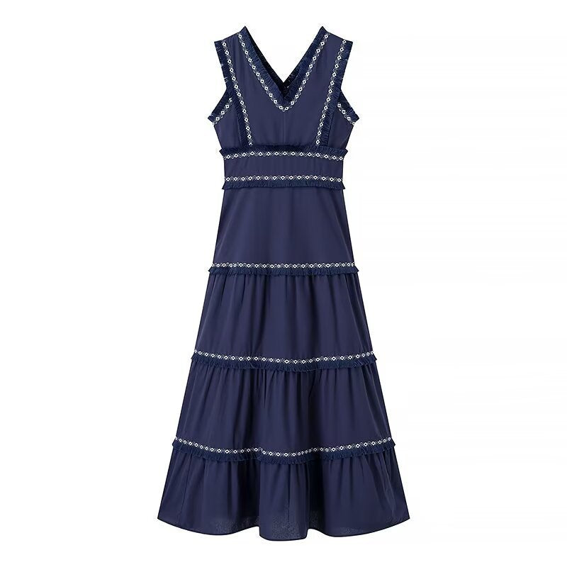 Maxi dress women with an elegant V neckline and ruffle details Lune London