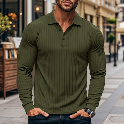 Men's Long Sleeve Henley Shirt with Fine Stripes and Fashionable Button Closure Lune London
