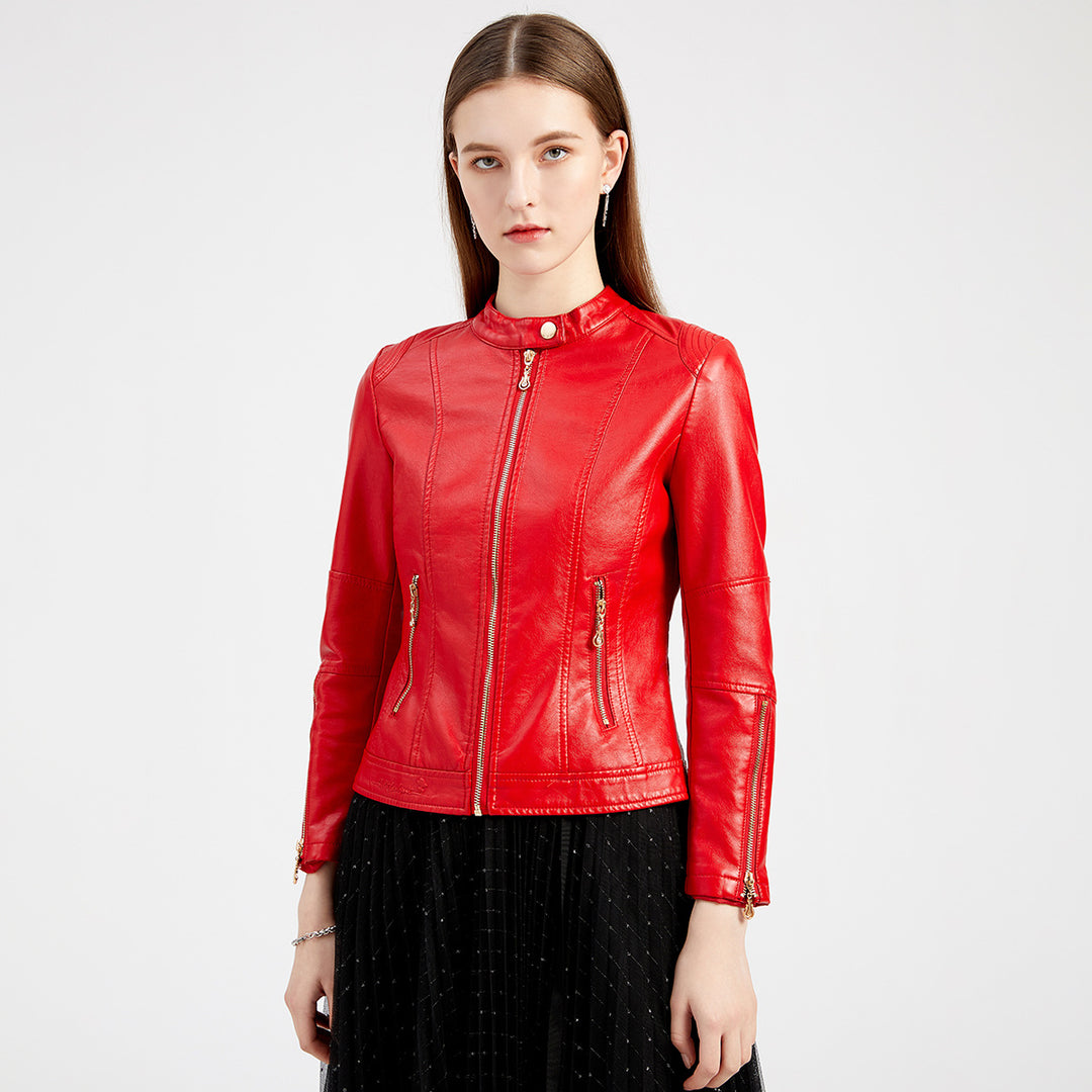 Trendy faux leather jacket for women with minimalist accents Lune London