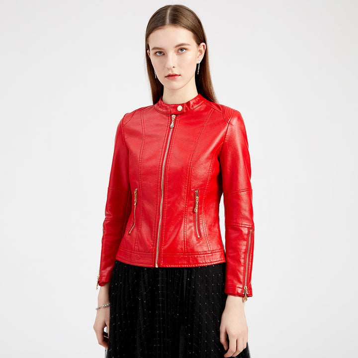 Trendy faux leather jacket for women with minimalist accents Lune London