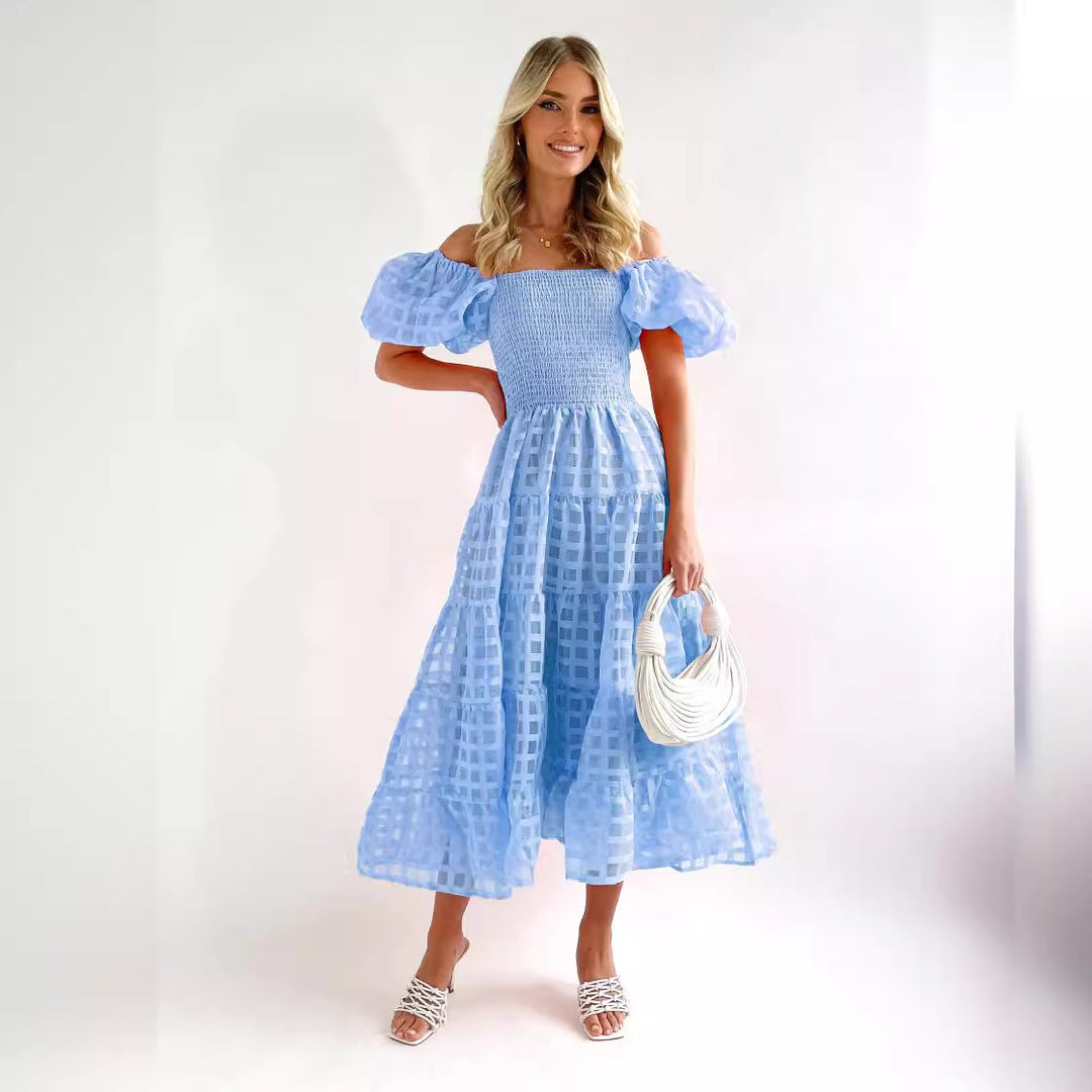 Maxi dress for women with puff sleeves and elastic top Chic & Stil