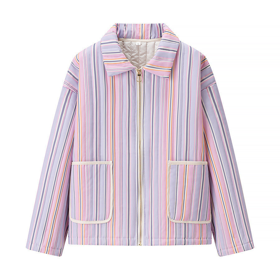 Striped transitional jacket for ladies with high collar and practical pockets Lune London